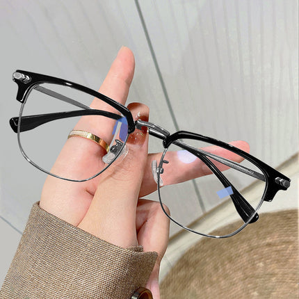 Half Frame Glasses Frame for Women Ultra Light Pure Titanium Transparent Grey Myopia Lens Titanium Frame Retro Cat Ear Eye Frame for Men