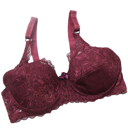 Cross-border explosions ultra-thin cup gathered sexy lace adjustable steel ring bra large size ladies underwear wholesale