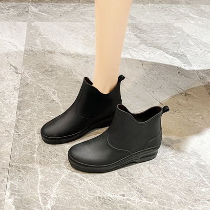 Cross-border New High Rain Shoes Women's Online Popular Fashion Water Boots Solid Color Waterproof Non-slip Warm Outer Wear fleece-lined Warm Boots