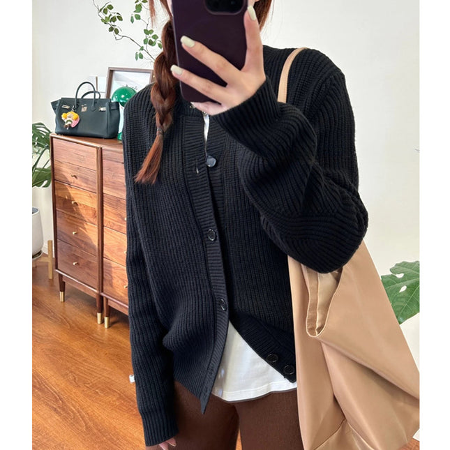 Niche New Product Star's Same Cardigan Knitwear All-Wool Round Neck Loose Knitwear Jacket Women's Long Sleeves