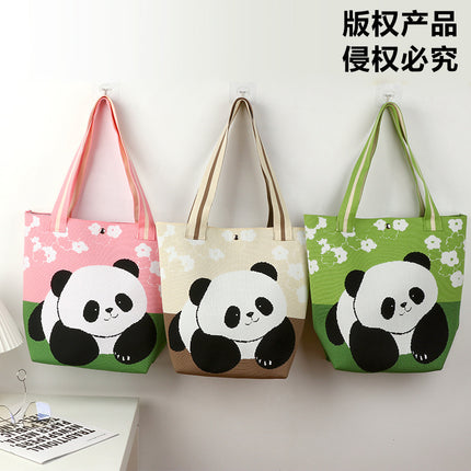 Large-Capacity Tote Bag, Shoulder Bag, Souvenir Gift, Versatile Backpack, Popular Spring and Summer Panda Grandpa Cartoon Knitted Bag