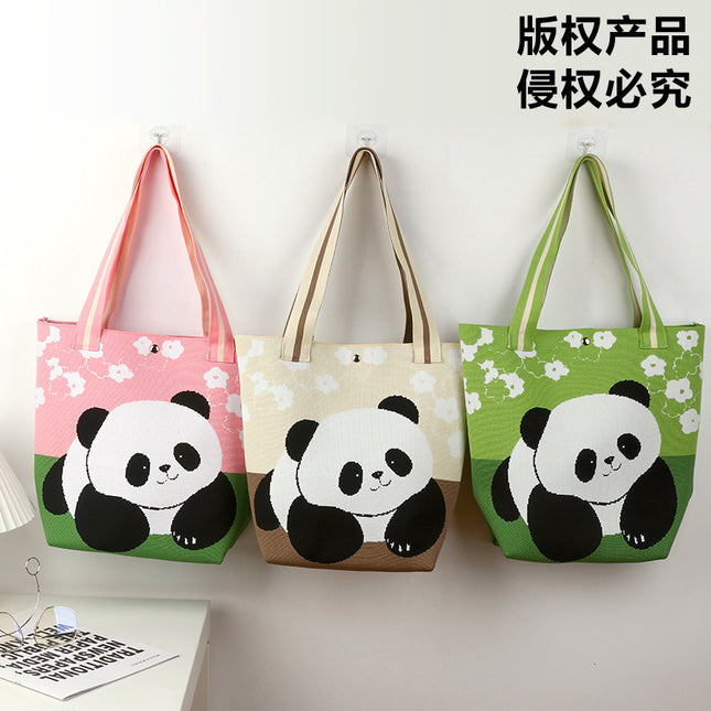 Large-Capacity Tote Bag, Shoulder Bag, Souvenir Gift, Versatile Backpack, Popular Spring and Summer Panda Grandpa Cartoon Knitted Bag