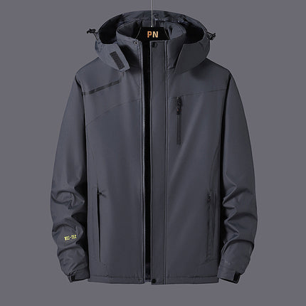 Men's and women's LOGO work clothes windproof waterproof outdoor mountaineering clothing plus velvet warm hooded coat wholesale