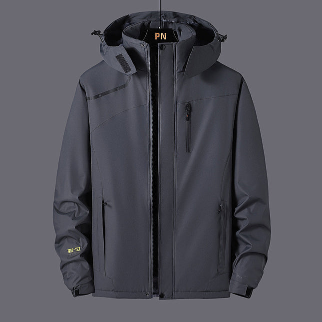 Men's and women's LOGO work clothes windproof waterproof outdoor mountaineering clothing plus velvet warm hooded coat wholesale
