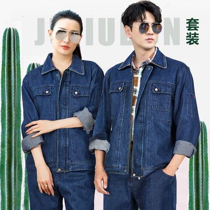 Welder Labor Protection Work Clothes Suit Men's Denim Long-Sleeved Thickened Anti-Scalding and Wear-Resistant Welding Clothes Construction Site Labor Protection Clothing Customization