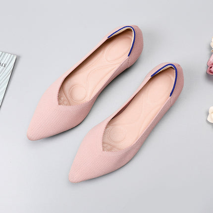 Egg Roll European and American Princess Shoes Spring and Autumn Flying Woven Shoes Beanie Flat plus size Women's Shoes Soft Bottom Knitted Pointed Boat Shoes