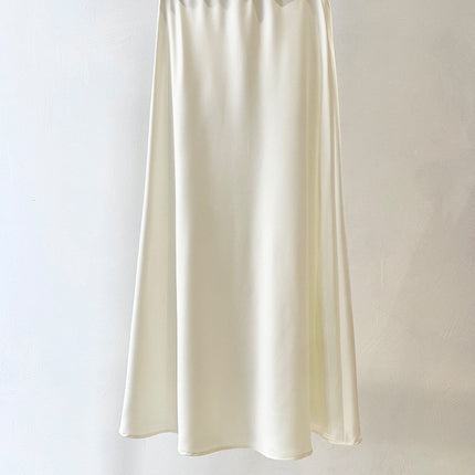 【Zhihetang】High-Waisted Satin Acetate Skirt 2026 Spring/Summer Bodycon Fishtail A-Line Long Skirt Ice Cream Color