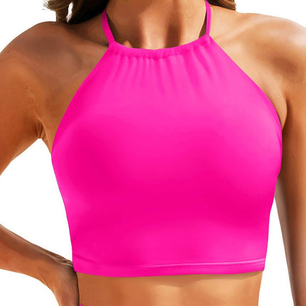 2025 New Export Pure Color Suspender Halter Swimsuit European and American Outer Wear Tube Top Sexy Bikini Swimsuit Top