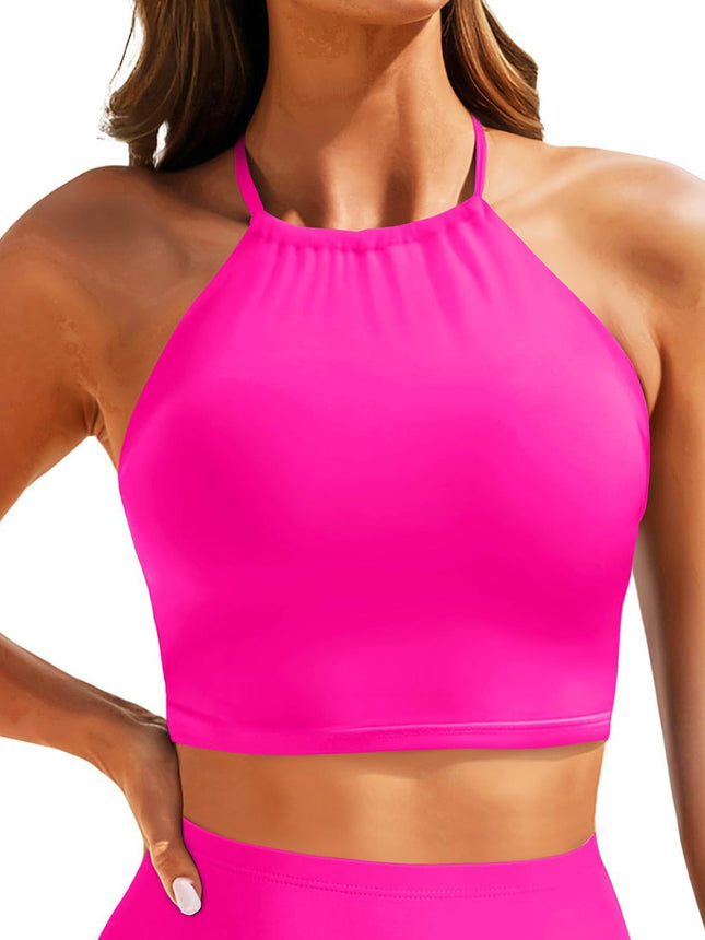 2025 New Export Pure Color Suspender Halter Swimsuit European and American Outer Wear Tube Top Sexy Bikini Swimsuit Top