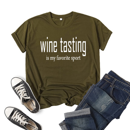 in stock foreign trade cross-border WINE TASTING wine printed short sleeve round neck T-shirt European and American men's and women's top loose