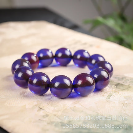 Internet Celebrity Live Supply Gift Smurf Bracelet Beeswax Amber Bracelet Men's and Women's Raw Stone Drop Shipping