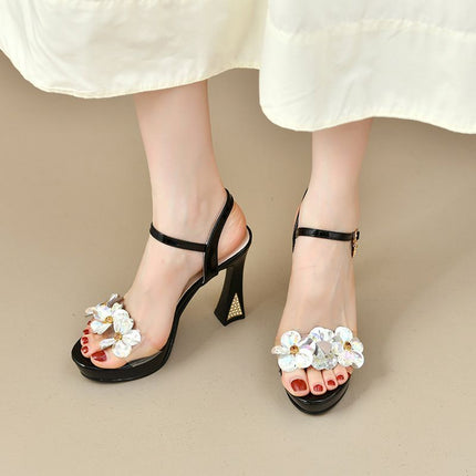 Flower Sandals for Women, New Products, Flower Buckle High Heels, Women's Thick Heels, Versatile Waterproof Platform Women's Shoes, New Products