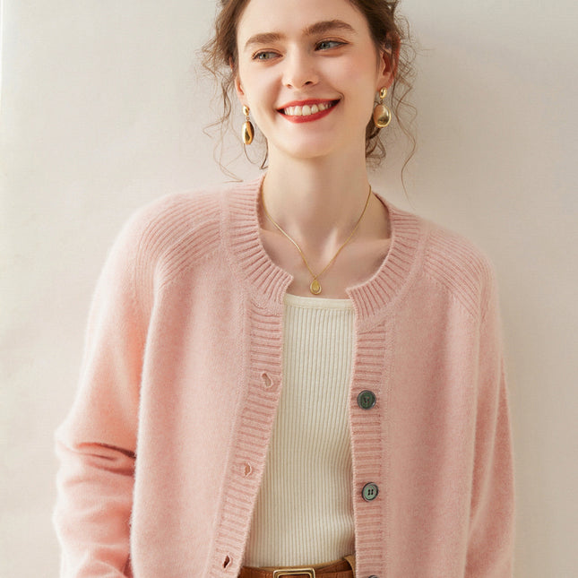 2025 Autumn and Winter Round Neck Cashmere Buttoned Cardigan Women's Cashmere Large Size Thickened Sweater Jacket Sweater Large Size