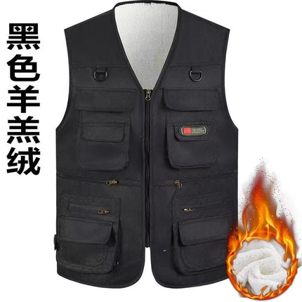 Men's Vest for Spring and Autumn, Padded for Middle-Aged and Elderly Men, Multi-Pocket Vest, Outdoor Fishing Casual Wear, Dad's Vest