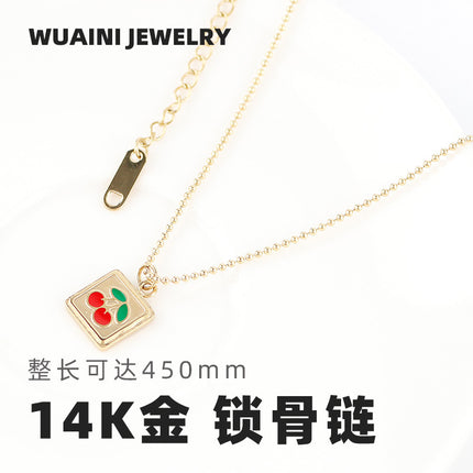 Minimalist fashion square brand cherry necklace niche design exquisite clavicle chain women's jewelry titanium steel cross-border wholesale