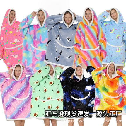 Parent-Child Composite Cold-Proof Clothing Lazy Tv Blanket Thickened Home Wear Outdoor Mid-Length Pajamas Flannel Robe