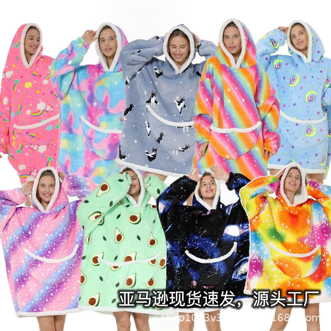 Parent-Child Composite Cold-Proof Clothing Lazy Tv Blanket Thickened Home Wear Outdoor Mid-Length Pajamas Flannel Robe