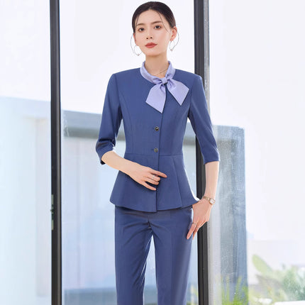Hotel Work Clothes Female Seven-point Sleeve Spring and Autumn Front Desk Cashier Professional suit Catering Hotel Waiter Work Clothes Female