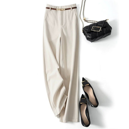 Lazy Style Woolen Pants for Women, New Autumn and Winter Wide-Leg Pants, Long Straight-Leg Pants, Thickened Woolen Casual Pants for Women