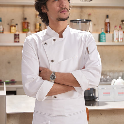 Tesmei Chef Overalls for Men and Women Long-Sleeved Restaurant Catering Baking Kitchen Chef Chef Uniforms Hotel Chef Uniforms Fashion