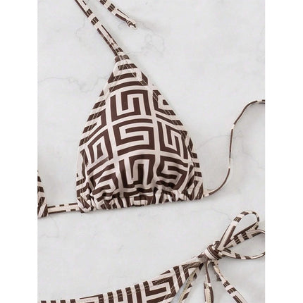 Sexy Split Swimsuit Women's Bikini Cross-border New Deep V Push-up Striped Backless Strap High-end Swimsuit for Women