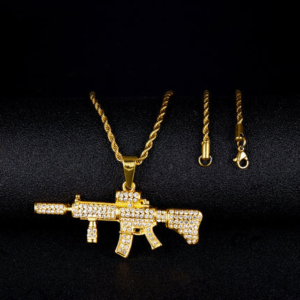 European and American cross-border hip-hop jewelry alloy full diamond M4 rifle domineering luxury men's gun pendant factory wholesale