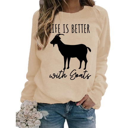Foreign trade source life is better sheep printed round neck jacket sweater European size ladies coat long sleeve cross-border