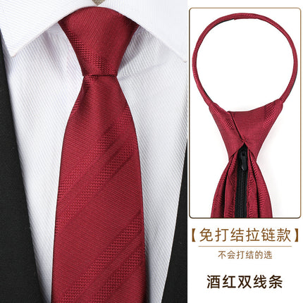 Dress Business Tie Men's and Women's Groom Wedding Black Zipper Korean Narrow No Lazy Striped Bow Tie Plaid