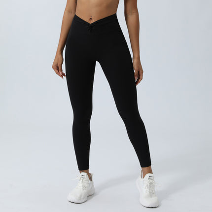 Cross-border new Twisted V-shaped yoga pants Peach Hip belly contracting sports cropped pants outdoor running fitness tights