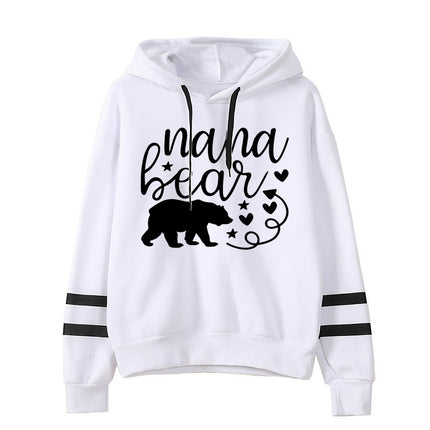 Cross-border foreign trade sources nana bear printed striped parallel bars hoodie long sleeve men's and women's European size plus size