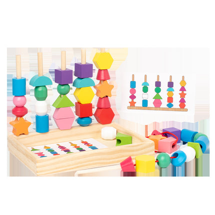 Wooden Enlightenment Geometry Five Sets of Column Building Blocks Bead Box Children's Color Cognition Interest Cultivation of puzzle building blocks Toys