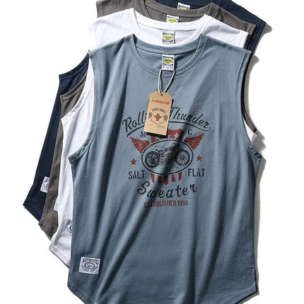 Ami Khaji Technology Printed Round Neck Sports Leisure Wash Cotton Couples Vintage Garden Swing Side Split Vest