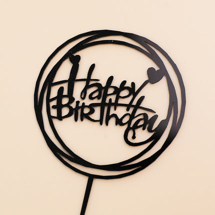 Acrylic Cake Baking Decoration Inserts Round Square English Happy Birthday Dessert Toppers Party Cards