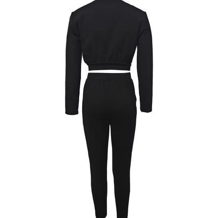 Y045 Cross-Border Women's Clothing Amazon Letter Embroidery Crop Top Long-Sleeve Long Pants Stylish Workwear Comfortable Casual Wear