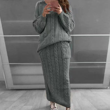 2026 Autumn/Winter New Women's Fashion Amazon European and American Style Cable Knit Sweater Women's Set Dress