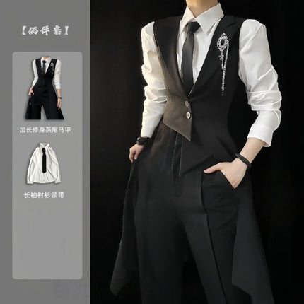 New Neutral Style Suit with Waist and Extended Swallowtail Vest Shirt Slim Suit Gender-Neutral Wear Design