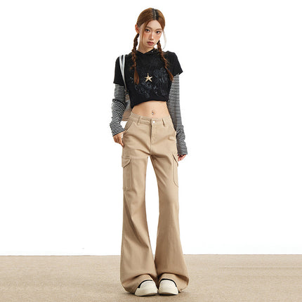 Eye-Catching Autumn and Winter Black Workwear Mid-Waist Elastic European and American Slightly Flared Wide-Leg Floor-Length Casual Jeans for Women