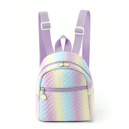 Foreign Trade Cross-border Hot-selling Backpack Women's Rainbow Multicolor PU Quilted Mini Backpack Fashion Casual High-end Sense Schoolbag