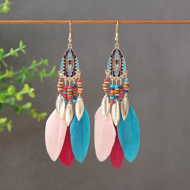 Cross-Border Feather Tassel Earrings, High-End Bohemian Style Earrings, Hot-Selling Earrings for Women in Scenic Spots