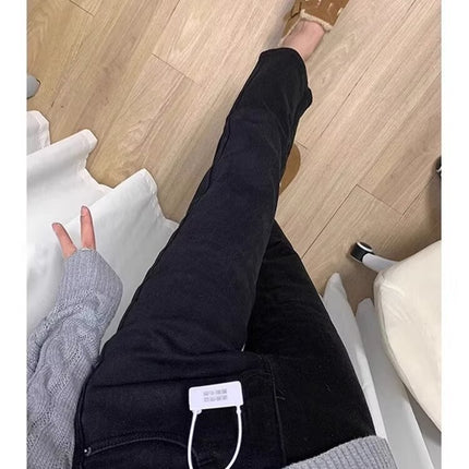 Black High-waisted Jeans Women's Spring and Autumn New Slimming plus size chubby girl Pear-shaped Body Cropped Straight Pipe Pants