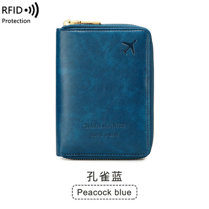 Cross-Border 2026 New Rfid Anti-Magnetic Passport Holder Zipper Short Travel Passport Bag Multifunctional Document Storage Bag