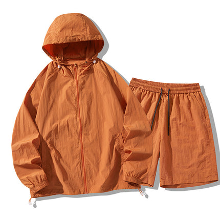 Sun Protection Clothing Set Upf50+ Cool-Touch Ice Silk Original Yarn Hooded Breathable Nylon Ice Silk Outdoor Skin Protection Clothing Shorts