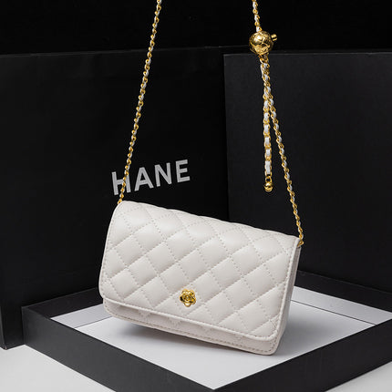 Small Gold Ball Crossbody Square Bag 2024 Summer Quilted Chain Bag Niche Single Shoulder Camellia Quilted Crossbody Bag