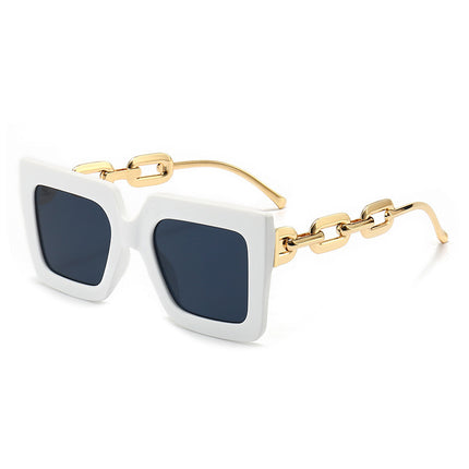 2025 New Black Sunglasses Women's Fashion European and American Large Frame Chain Sun Shade Sunglasses Outdoor Accessories Glasses