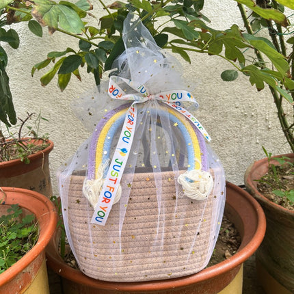 Cute Rainbow Portable Small Bag Women's New Arrival Handmade Cotton Women's Bag Straw Woven Bag Hand Gift Box Bag Beach Bag