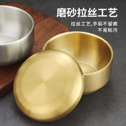 Korean-style Stainless Steel Bowl Rice Bowl Soup Bowl 304 Children's Thickened Small Bowl Anti-scalding Commercial Golden Belt Cover Bowl