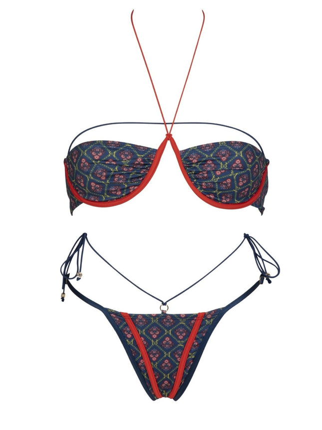 2025 European and American Bikini Sexy Printed Steel Bikini Cross-border Fashion Halter Strap Split Swimsuit for Women