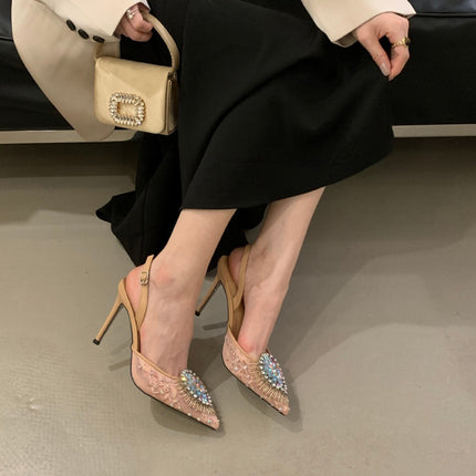 Lady's Pointed-Toe Strappy High-Heeled Shoes 2025 Spring and Summer New Stiletto Niche Flats Rhinestone Back Strap Toe-Cap Sandals