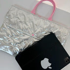 Silver leather bow computer bag