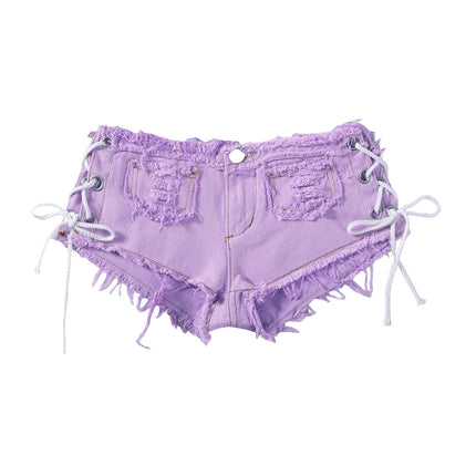 Sexy American Hot Girl Retro Low Waist Denim Shorts Women's Summer New Slim Fit Ripped Stretch Hot Pants